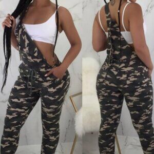 Sexy Jumpsuit Women Camo Camouflage Printed Overalls Harem Long Pants